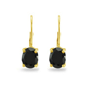 Yellow Gold Flashed Sterling Silver Black Cubic Zirconia Oval 8x6mm Leverback Earrings