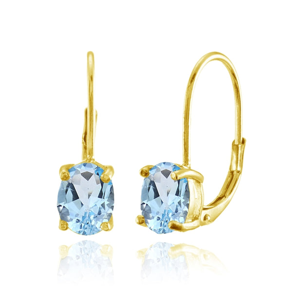 Yellow Gold Flashed Sterling Silver Blue Topaz 8x6mm Oval Leverback Earrings