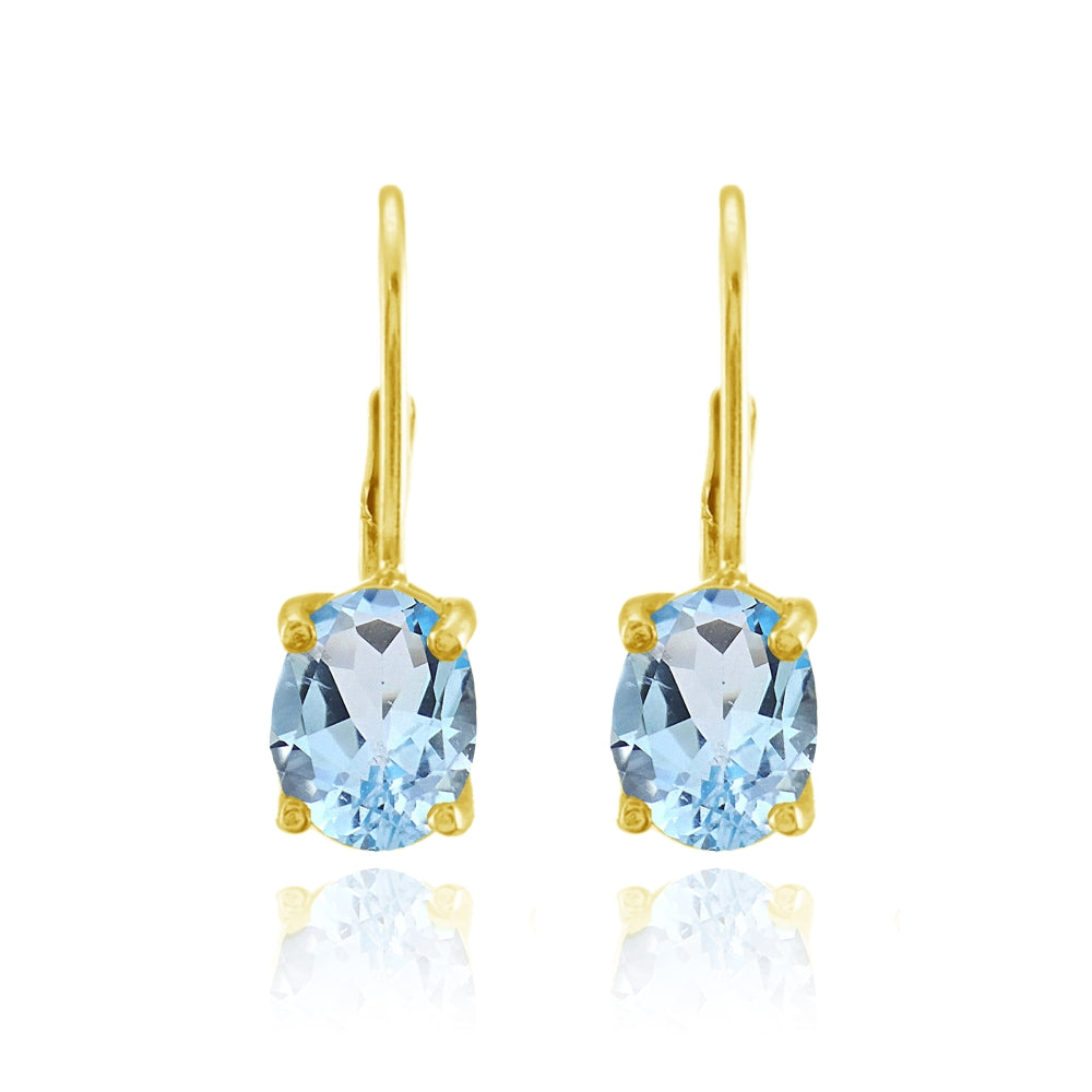 Yellow Gold Flashed Sterling Silver Blue Topaz 8x6mm Oval Leverback Earrings-2