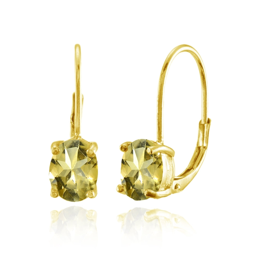 Yellow Gold Flashed Sterling Silver Citrine 8x6mm Oval Leverback Earrings