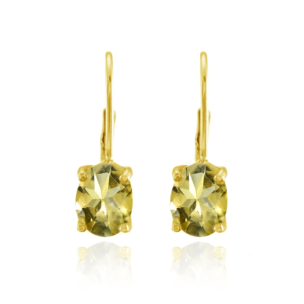 Yellow Gold Flashed Sterling Silver Citrine 8x6mm Oval Leverback Earrings-2