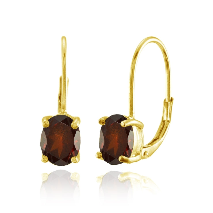 Yellow Gold Flashed Sterling Silver Garnet 8x6mm Oval Leverback Earrings