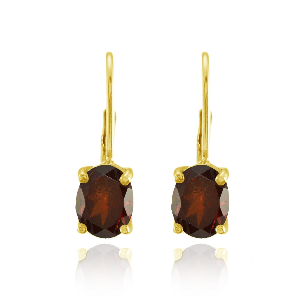 Yellow Gold Flashed Sterling Silver Garnet 8x6mm Oval Leverback Earrings-2