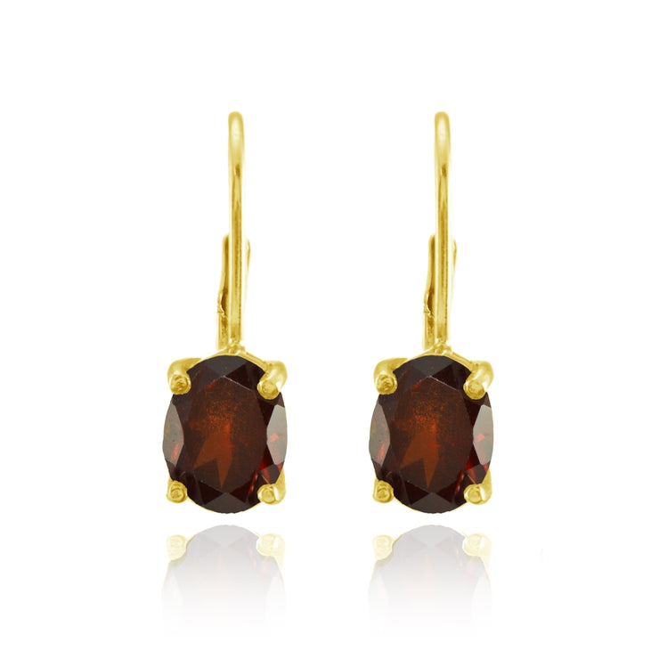 Yellow Gold Flashed Sterling Silver Garnet 8x6mm Oval Leverback Earrings