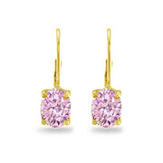 Yellow Gold Flashed Sterling Silver Pink Cubic Zirconia Oval 8x6mm Leverback Earrings