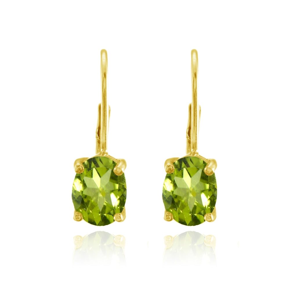 Yellow Gold Flashed Sterling Silver Peridot 8x6mm Oval Leverback Earrings-2