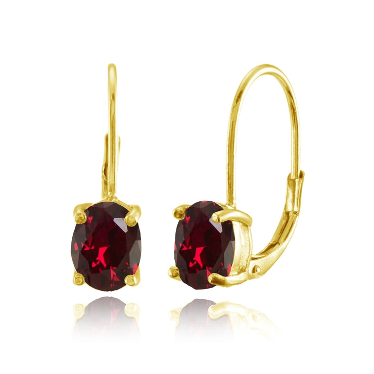 Yellow Gold Flashed Sterling Silver Created Ruby 8x6mm Oval Leverback Earrings