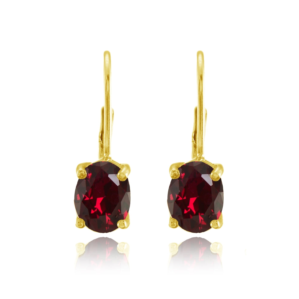 Yellow Gold Flashed Sterling Silver Created Ruby 8x6mm Oval Leverback Earrings-2