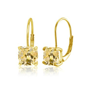 Yellow Gold Flashed Sterling Silver Citrine 7x7mm Cushion-Cut Leverback Earrings