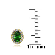 Yellow Gold Flashed Sterling Silver Created Emerald and Cubic Zirconia Accents Oval Halo Stud Earrings