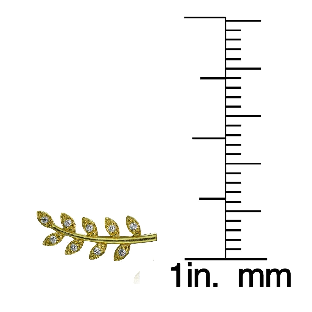 Gold Tone over Sterling Silver Cubic Zirconia Leaf Crawler Climber Hook Earrings-4