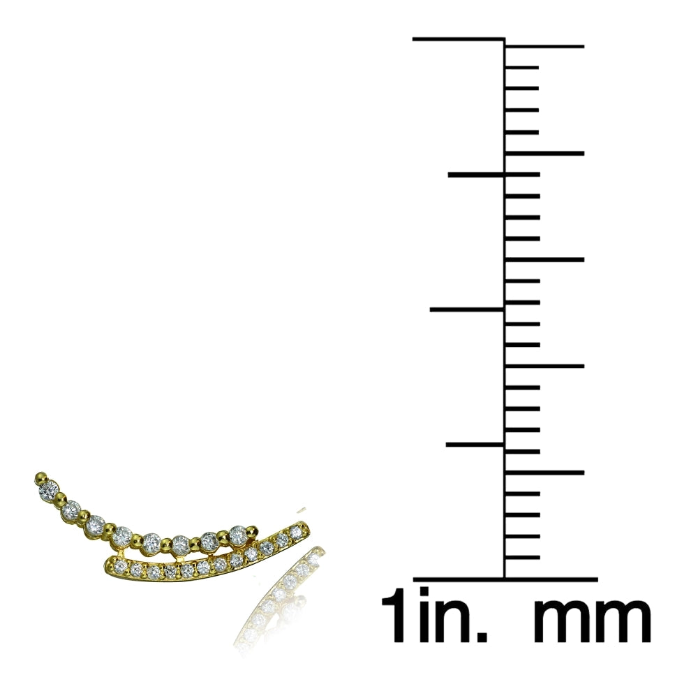 Gold Tone over Sterling Silver Cubic Zirconia Three Stone Dangle or Drop Earrings-4