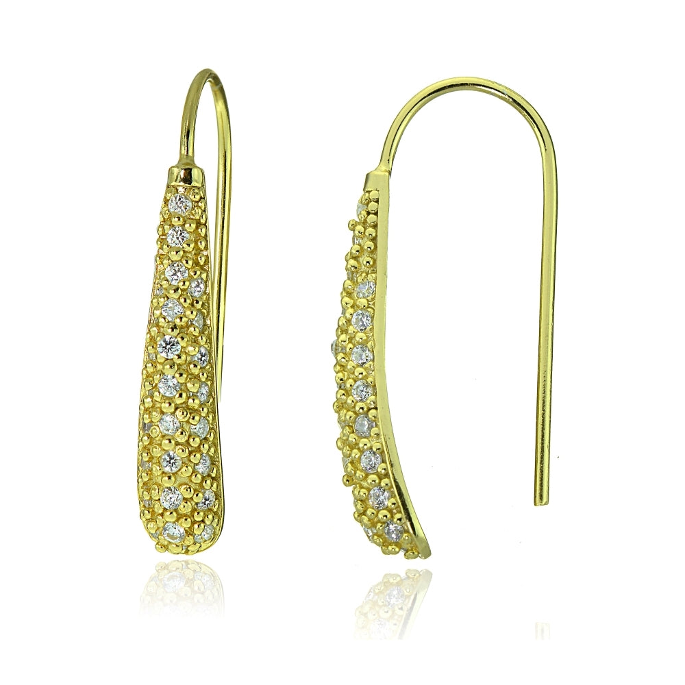 Gold Tone over Sterling Silver Cubic Zirconia Teardrop Drop Hook Earrings