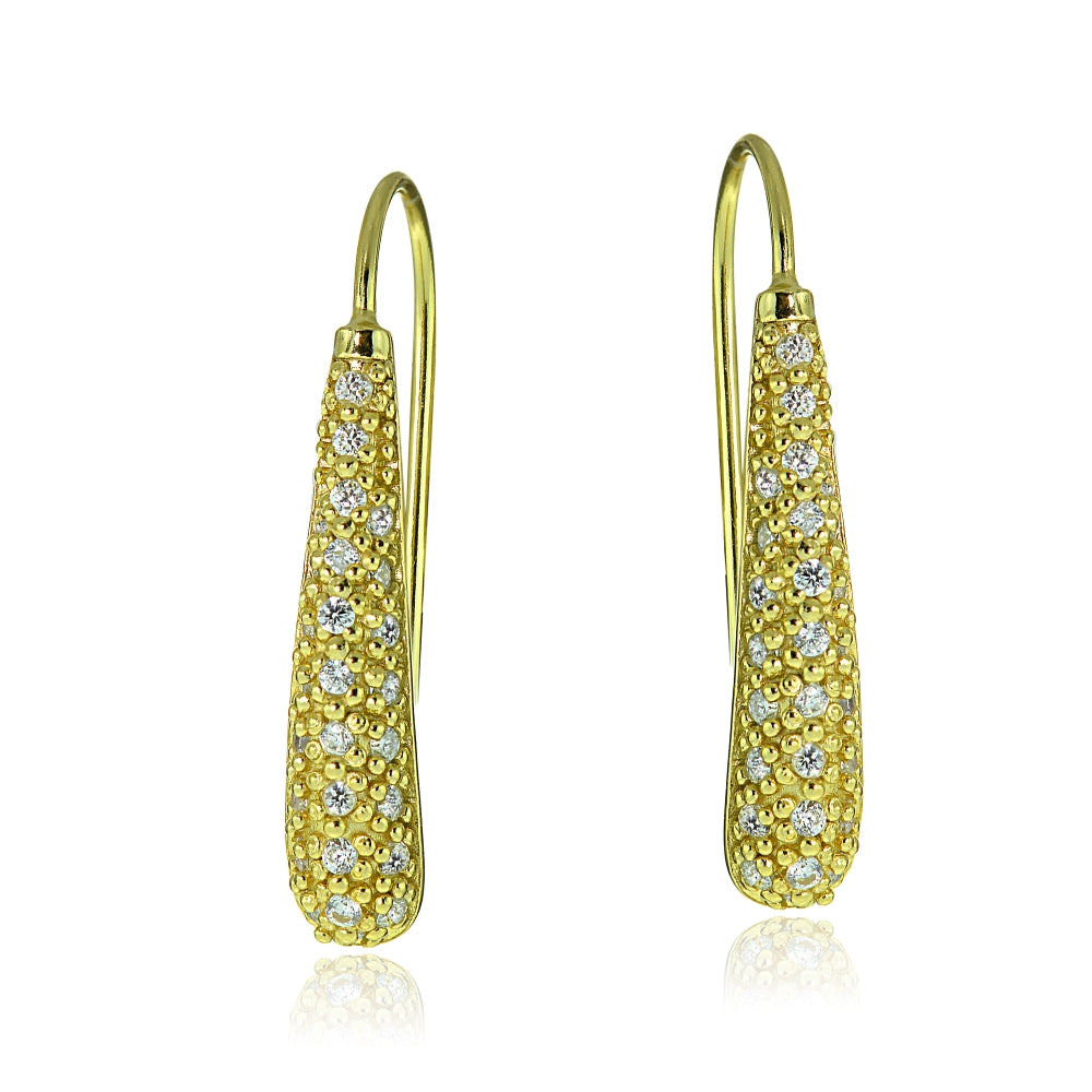 Gold Tone over Sterling Silver Cubic Zirconia Teardrop Drop Hook Earrings-2