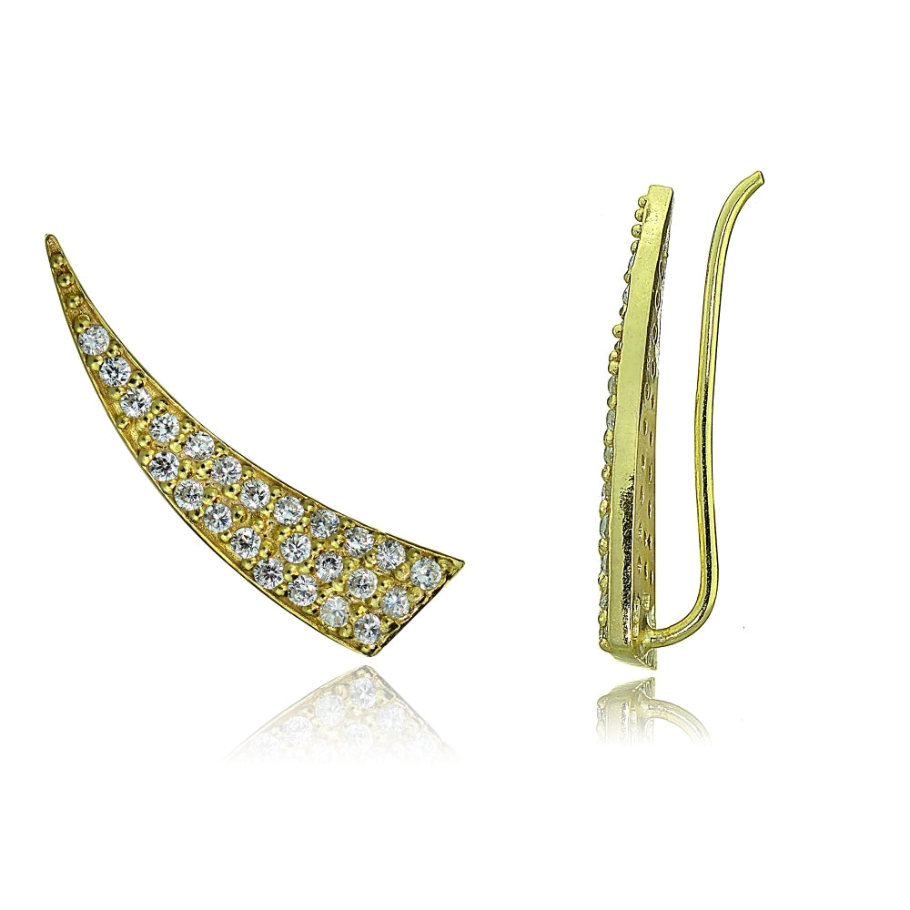 Gold Tone over Sterling Silver Cubic Zirconia Horn Crawler Climber Hook Earrings