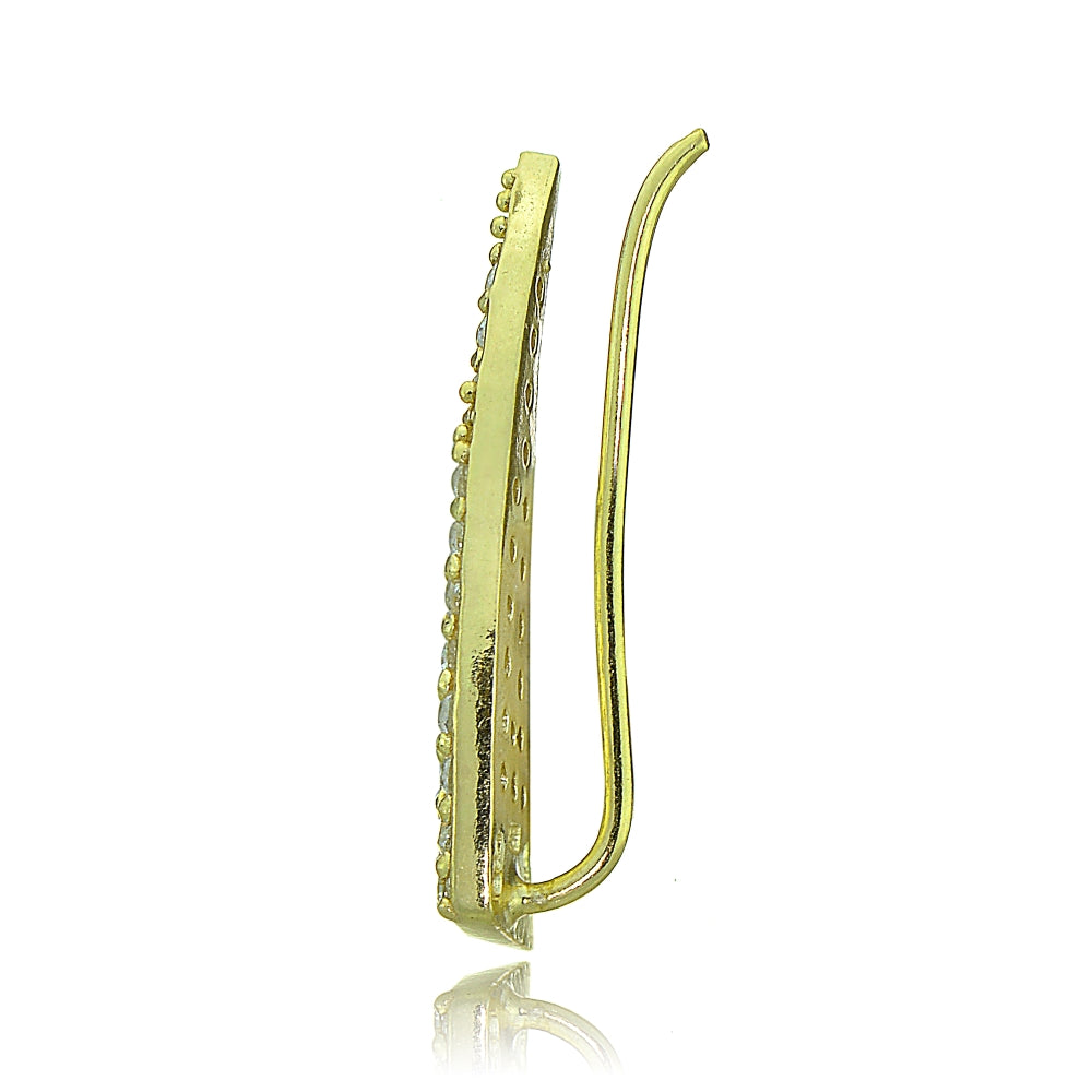 Gold Tone over Sterling Silver Cubic Zirconia Horn Crawler Climber Hook Earrings-3