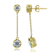 Gold Tone over Sterling Silver Cubic Zirconia Bezel-Set Dangling Earrings
