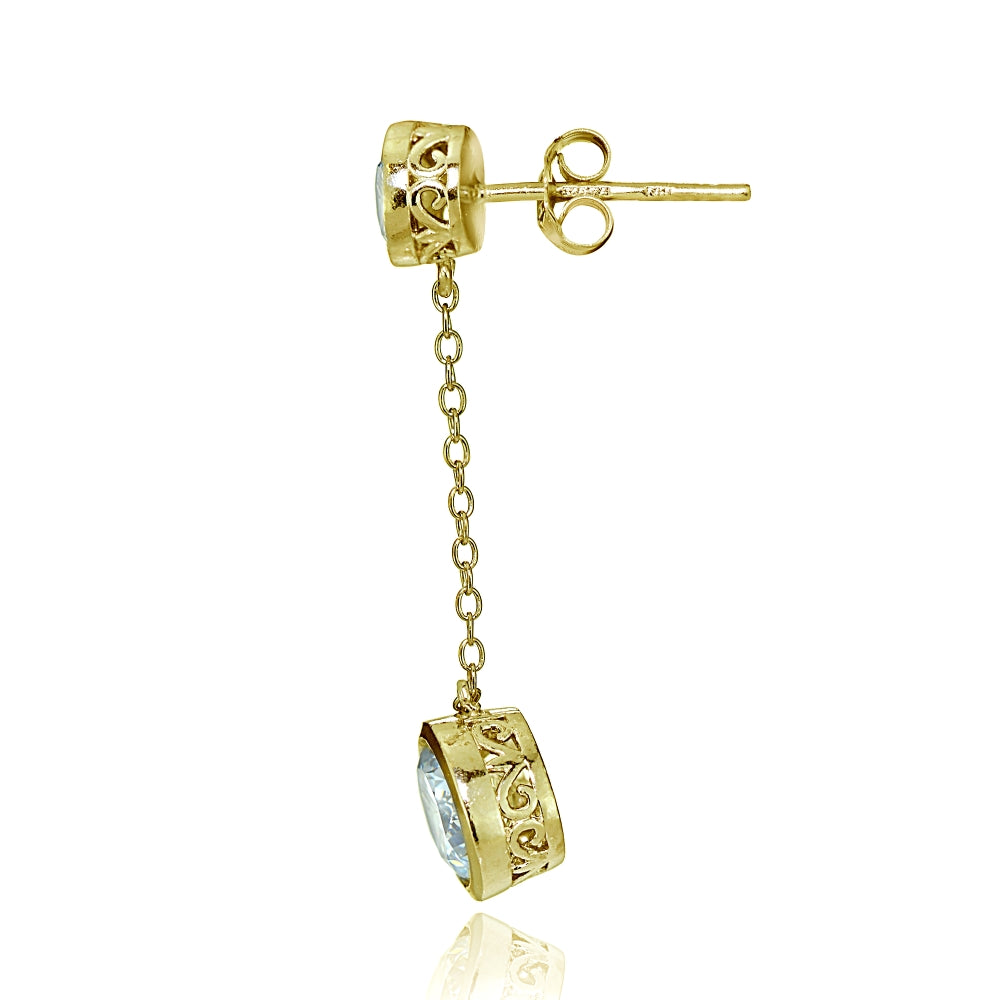 Gold Tone over Sterling Silver Cubic Zirconia Bezel-Set Dangling Earrings-3