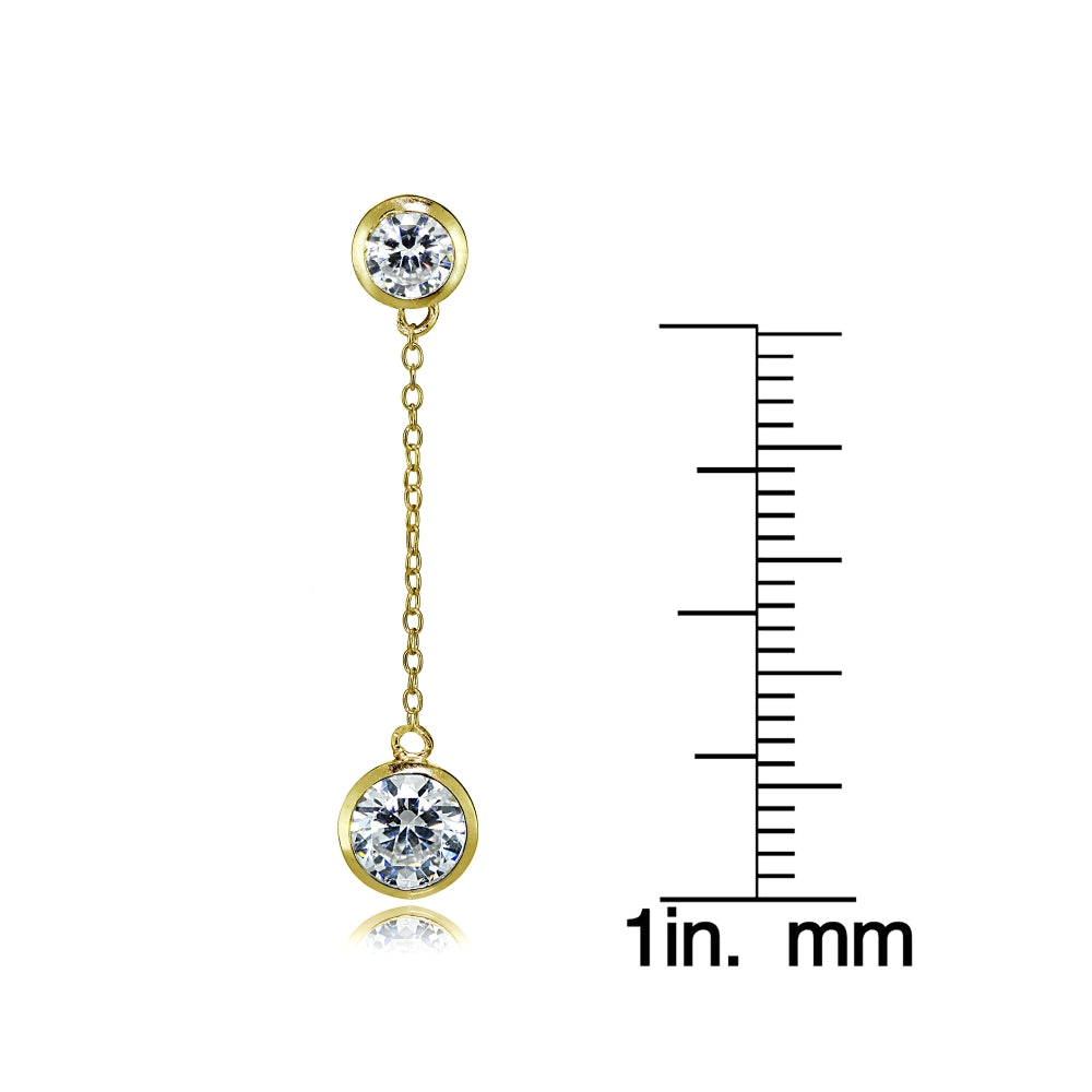 Gold Tone over Sterling Silver Cubic Zirconia Bezel-Set Dangling Earrings-4