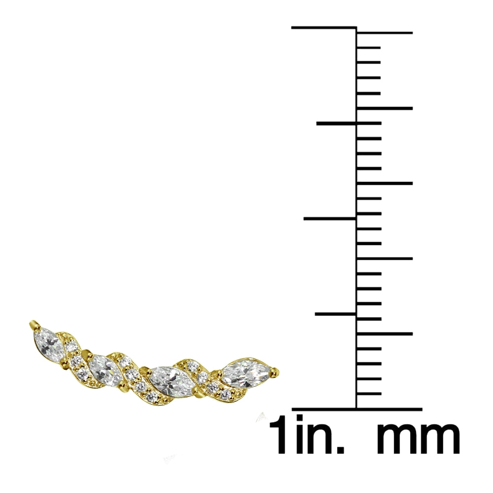 Gold Tone over Sterling Silver Cubic Zirconia Twist Crawler Climber Hook Earrings-4