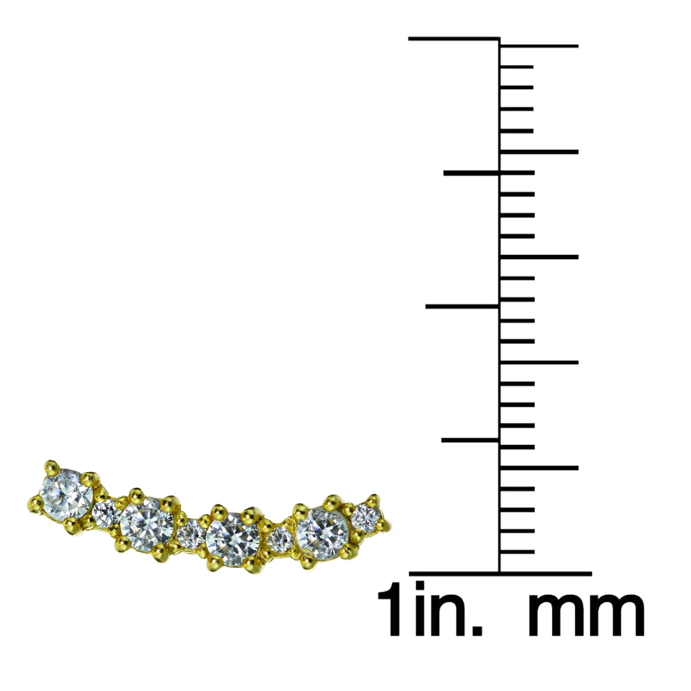 Gold Tone over Sterling Silver Round Cubic Zirconia Curved Crawler Climber Hook Earrings-4