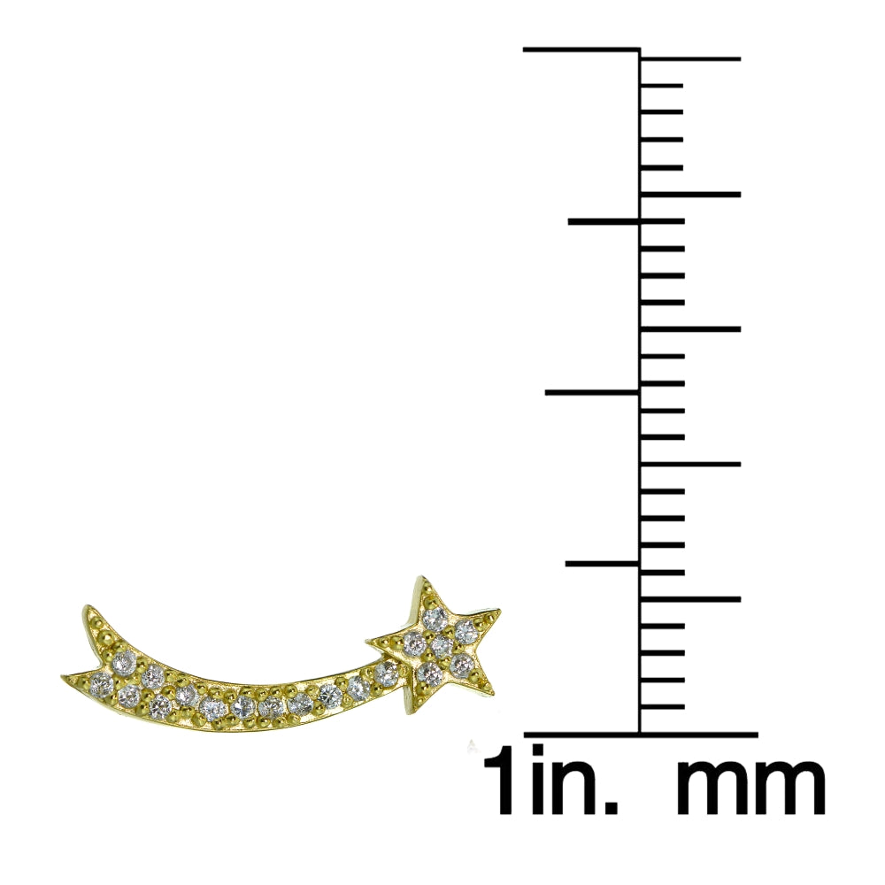 Gold Tone over Sterling Silver Cubic Zirconia Shooting Star Crawler Climber Hook Earrings-4