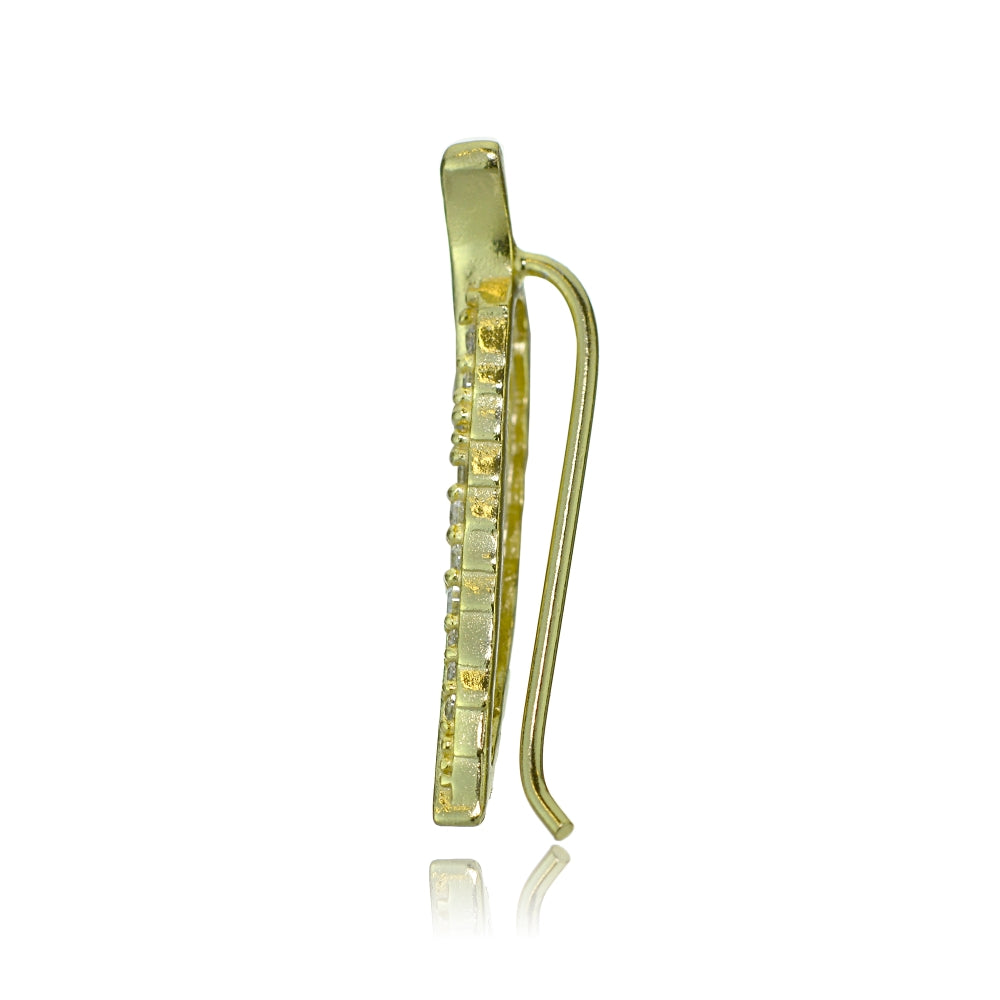 Gold Tone over Sterling Silver Cubic Zirconia Leaf Crawler Climber Hook Earrings-3