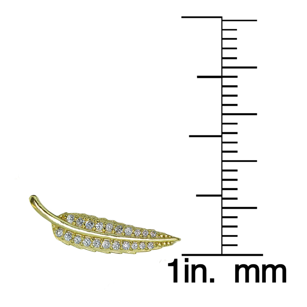Gold Tone over Sterling Silver Cubic Zirconia Leaf Crawler Climber Hook Earrings-4