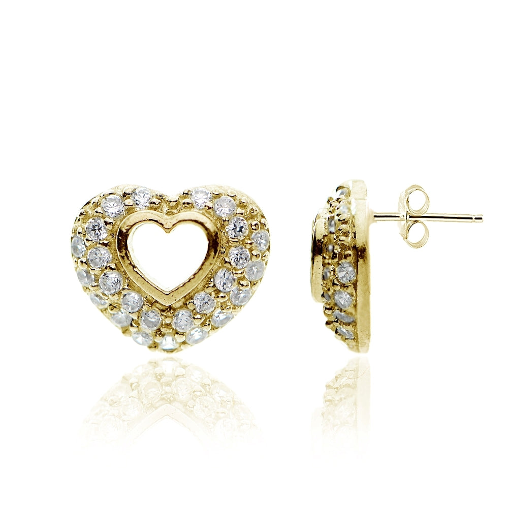 Gold Tone over Sterling Silver Cubic Zirconia Open Heart Stud Earrings