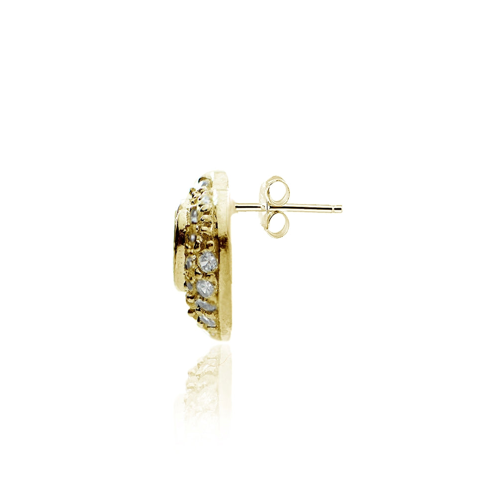 Gold Tone over Sterling Silver Cubic Zirconia Open Heart Stud Earrings-2