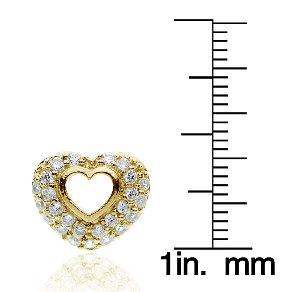 Gold Tone over Sterling Silver Cubic Zirconia Open Heart Stud Earrings-3