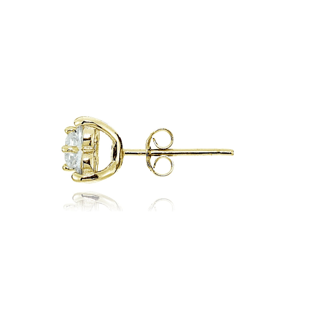 Gold Tone over Sterling Silver Cubic Zirconia Flower Stud Earrings-2