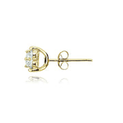 Gold Tone over Sterling Silver Cubic Zirconia Flower Stud Earrings