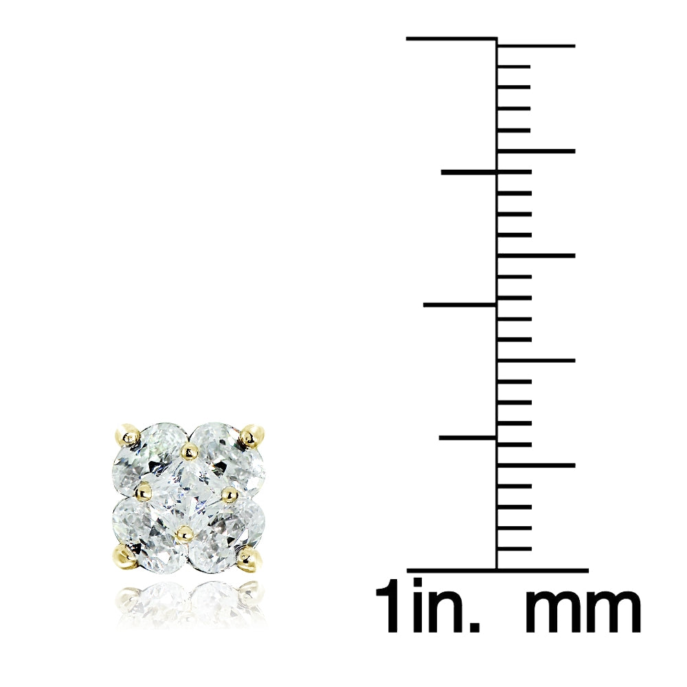 Gold Tone over Sterling Silver Cubic Zirconia Flower Stud Earrings-3