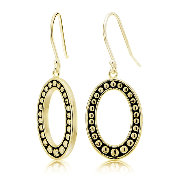 Gold Tone over Sterling Silver Oxidized Pressed Beads Oval Dangle Earrings