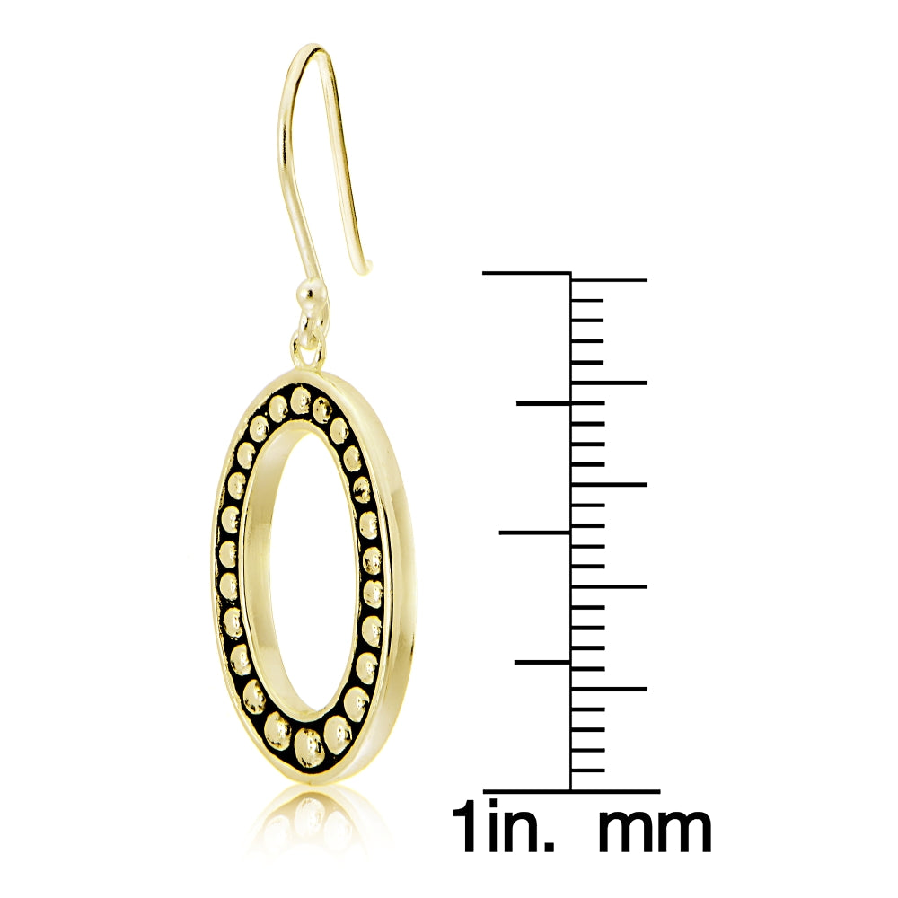 Gold Tone over Sterling Silver Oxidized Pressed Beads Oval Dangle Earrings-4