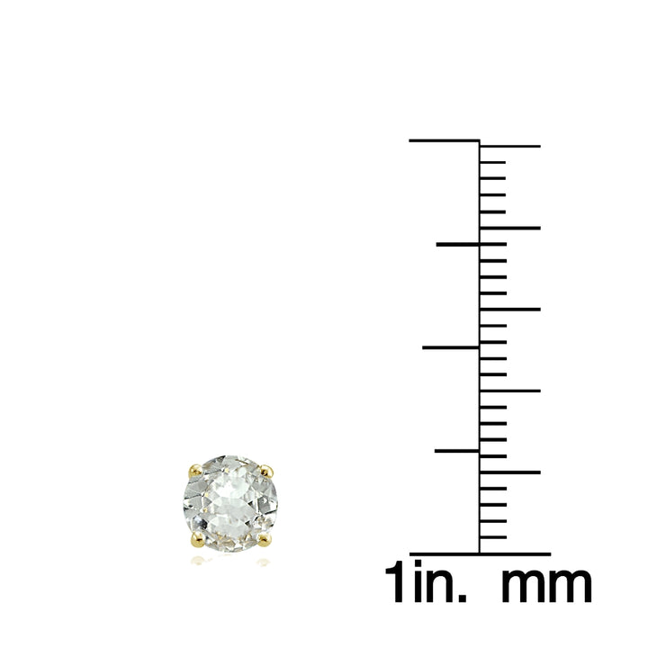 Yellow Gold Flashed Sterling Silver Aquamarine and Cubic Zirconia Accents Crown Stud Earrings