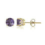 Yellow Gold Flashed Sterling Silver Created Alexandrite and Cubic Zirconia Accents Crown Stud Earrings