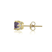 Yellow Gold Flashed Sterling Silver Created Alexandrite and Cubic Zirconia Accents Crown Stud Earrings