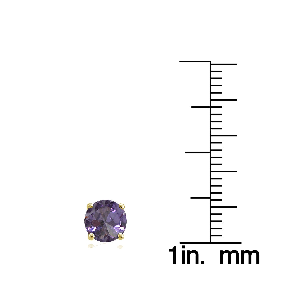 Yellow Gold Flashed Sterling Silver Created Alexandrite and Cubic Zirconia Accents Crown Stud Earrings-4