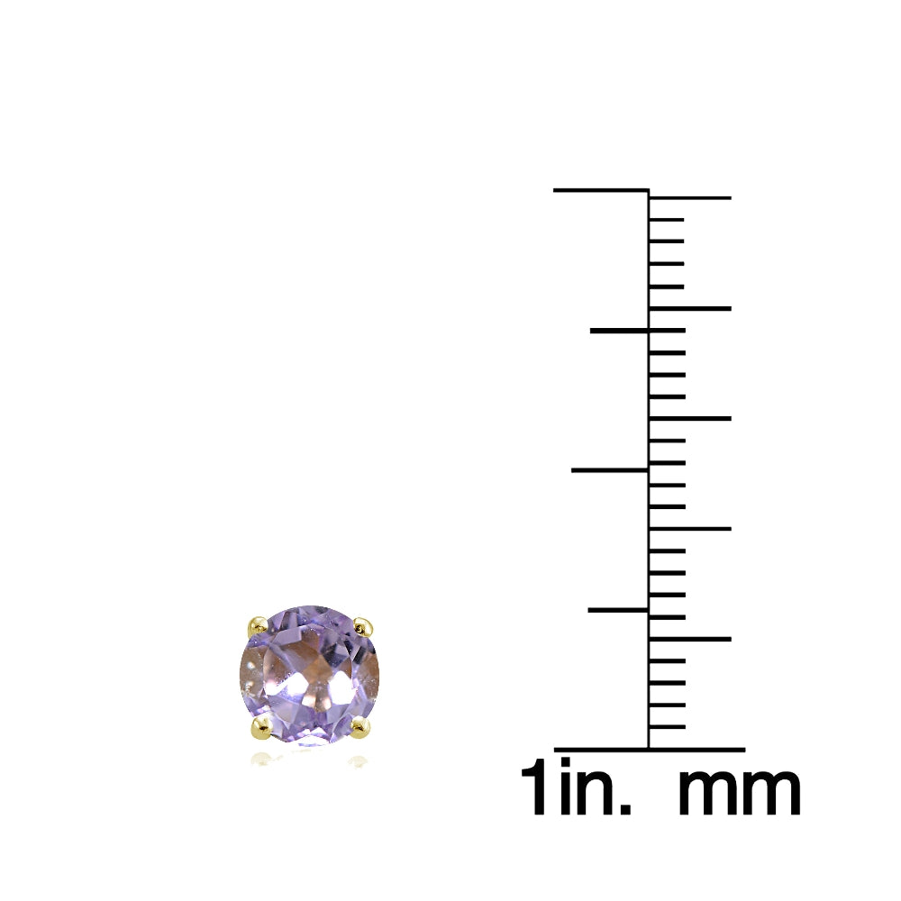 Yellow Gold Flashed Sterling Silver Amethyst and Cubic Zirconia Accents Crown Stud Earrings-4