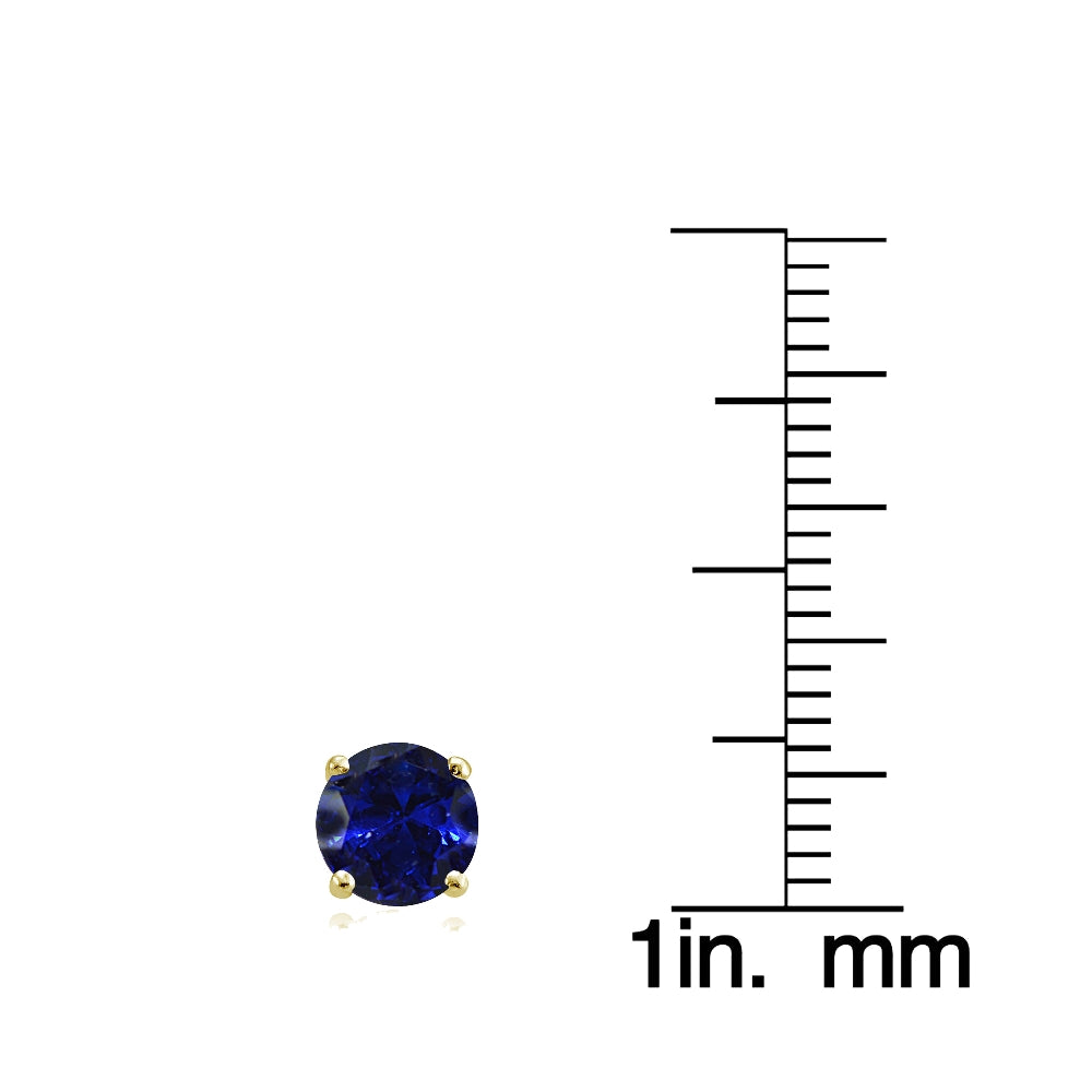 Yellow Gold Flashed Sterling Silver Created Blue Sapphire and Cubic Zirconia Accents Crown Stud Earrings-4