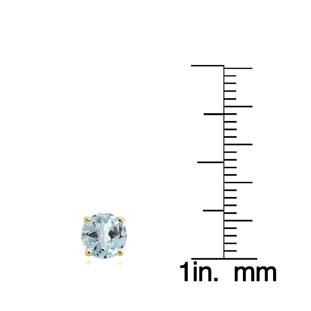 Yellow Gold Flashed Blue Topaz and Cubic Zirconia Accents Crown Stud Earrings-4