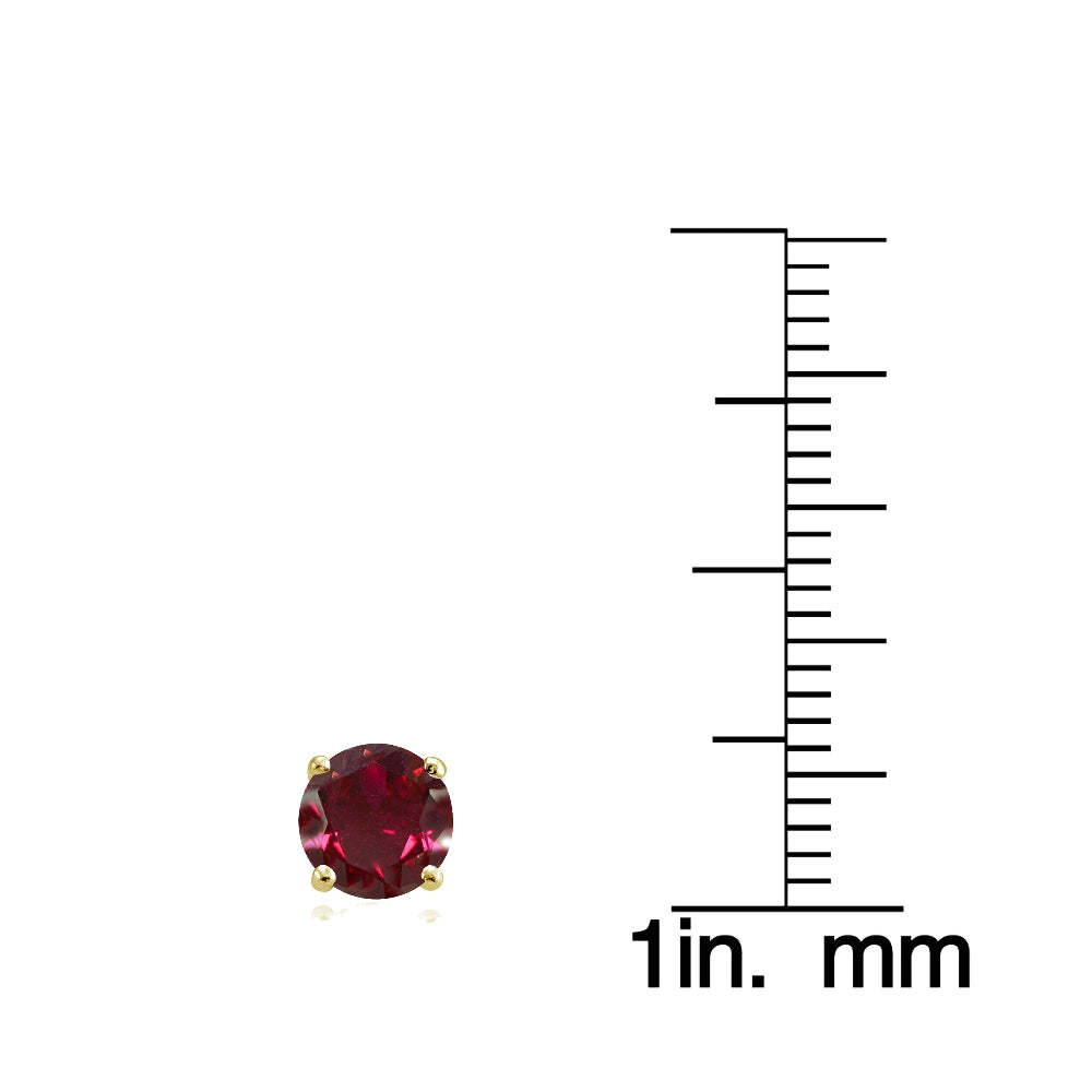 Yellow Gold Flashed Sterling Silver Created Ruby and Cubic Zirconia Accents Crown Stud Earrings-4