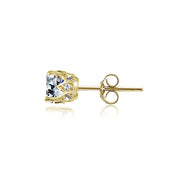 Yellow Gold Flashed Sterling Silver Cubic Zirconia Crown Stud Earrings