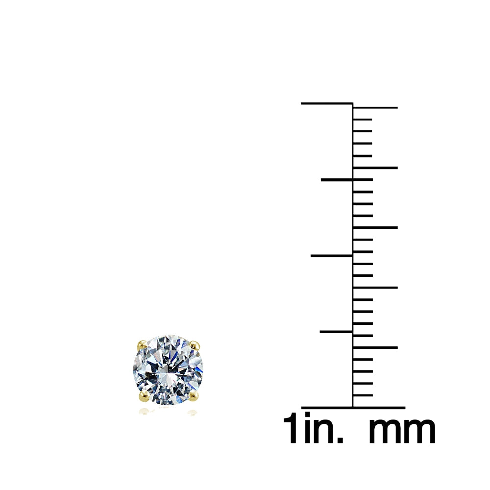 Yellow Gold Flashed Sterling Silver Cubic Zirconia Crown Stud Earrings-3