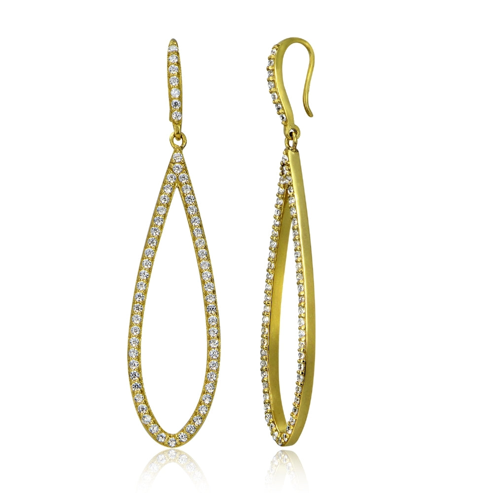 Gold Tone over Sterling Silver Cubic Zirconia Teardrop Dangle Earrings