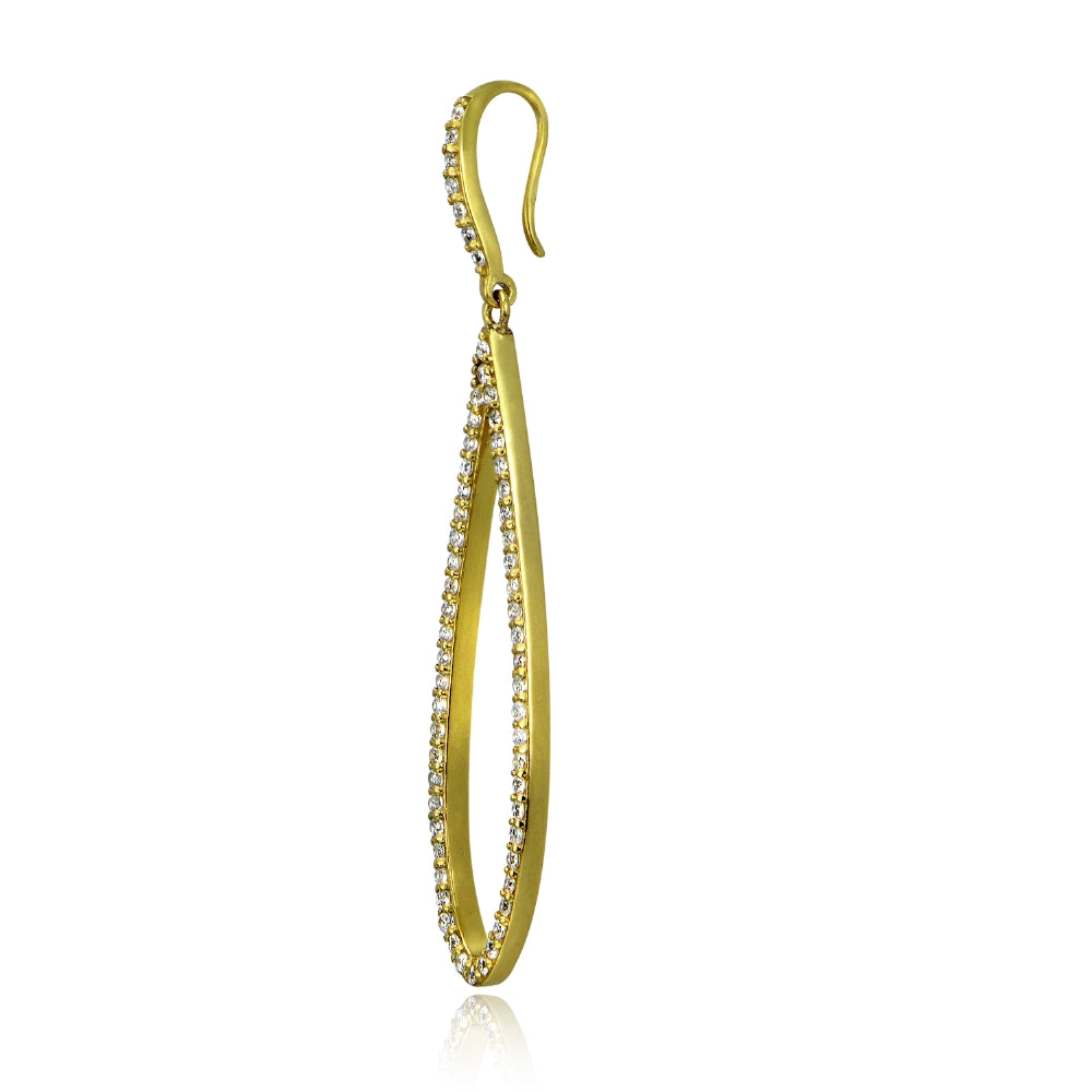 Gold Tone over Sterling Silver Cubic Zirconia Teardrop Dangle Earrings-2