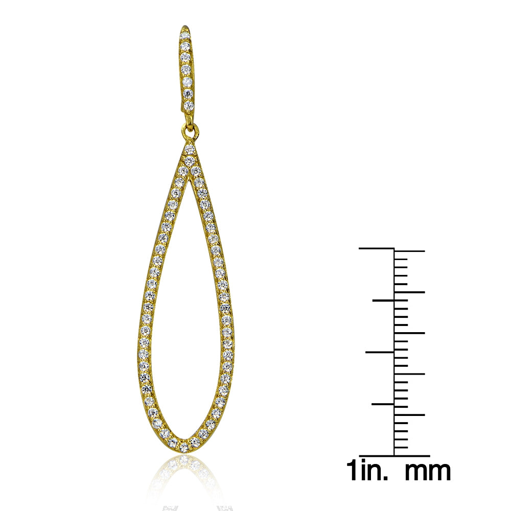 Gold Tone over Sterling Silver Cubic Zirconia Teardrop Dangle Earrings-3