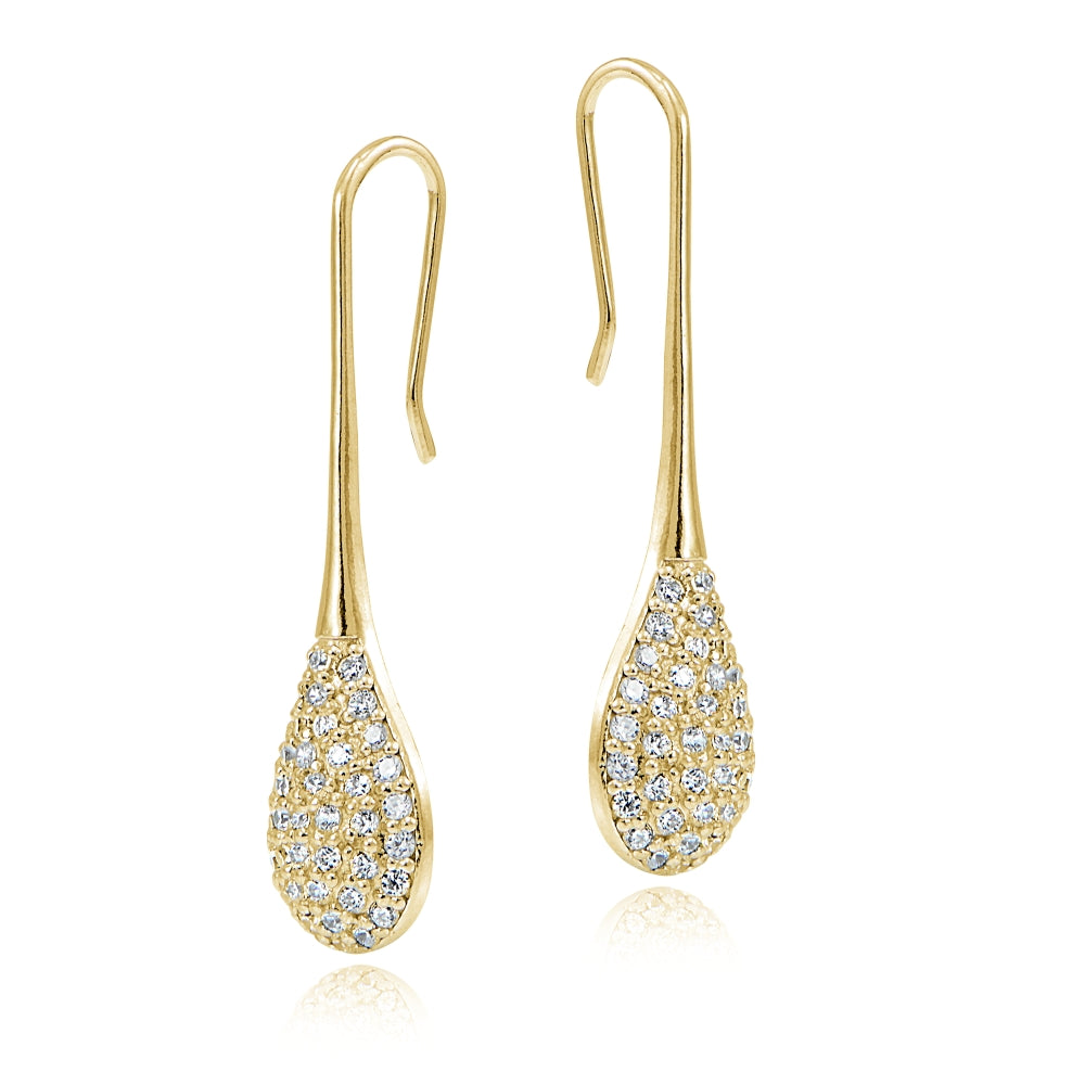 Yellow Gold Flashed Sterling Silver Cubic Zirconia Teardrop Hook Earrings-2